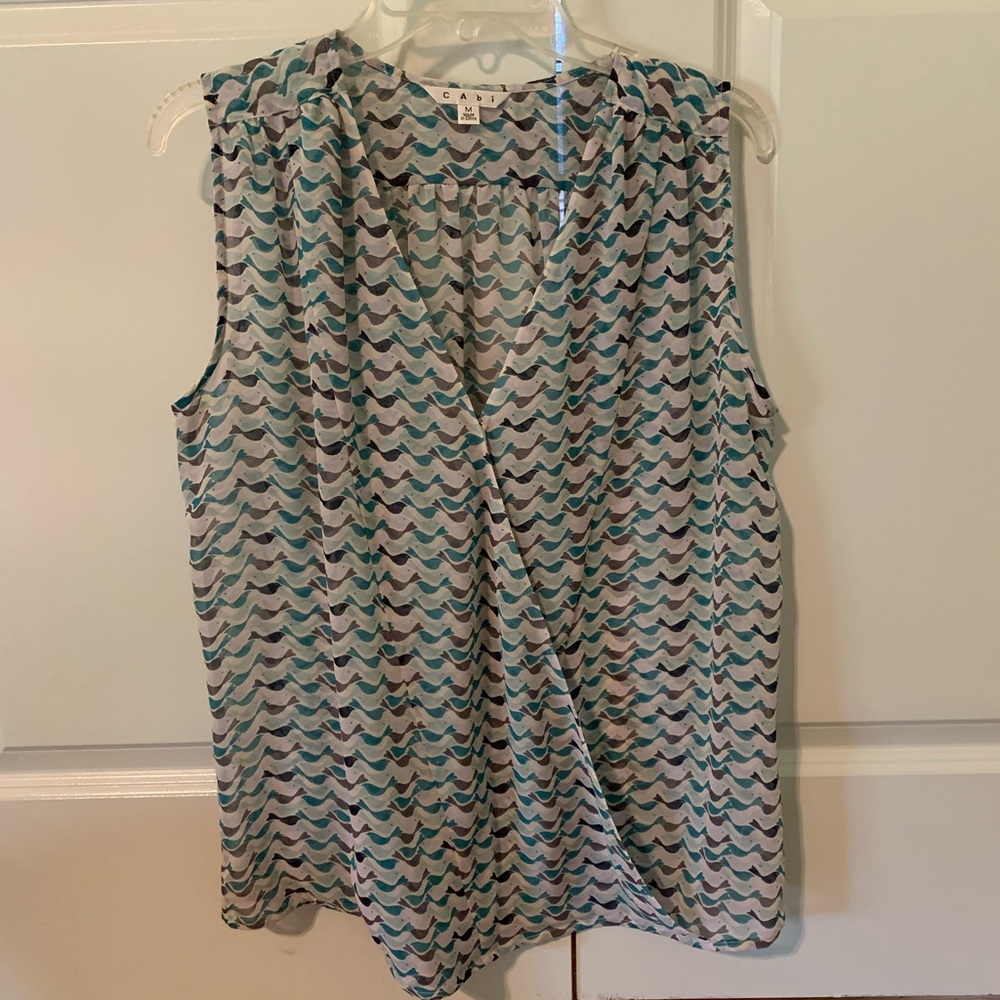 Cabi sleeveless faux wrap top